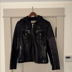 MICHAEL Michael Kors Black Hooded Leather Moto Jacket